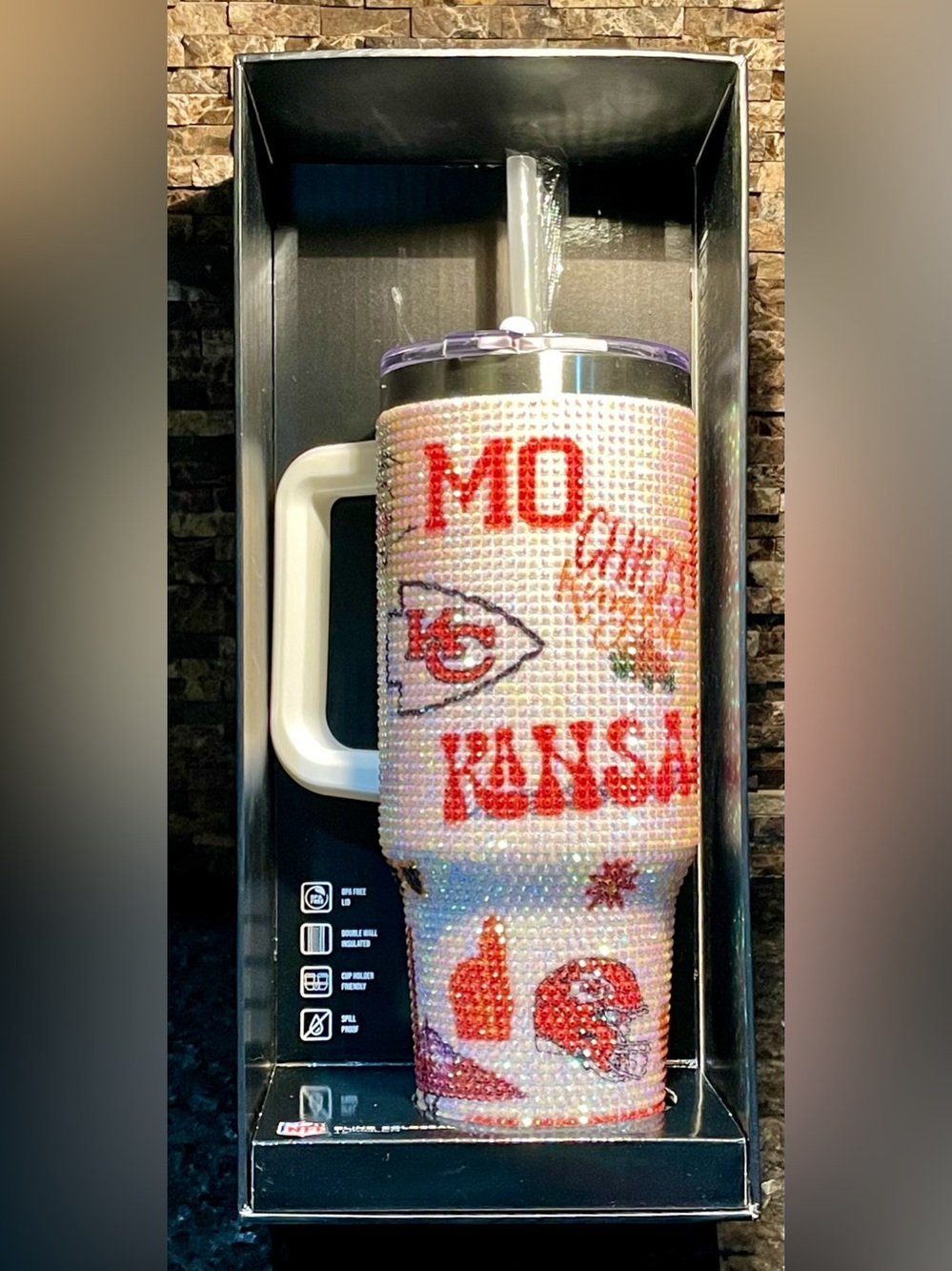 Kansas City Chiefs Bejeweled Travel Tumbler - White Handle NFL BLING Collossal